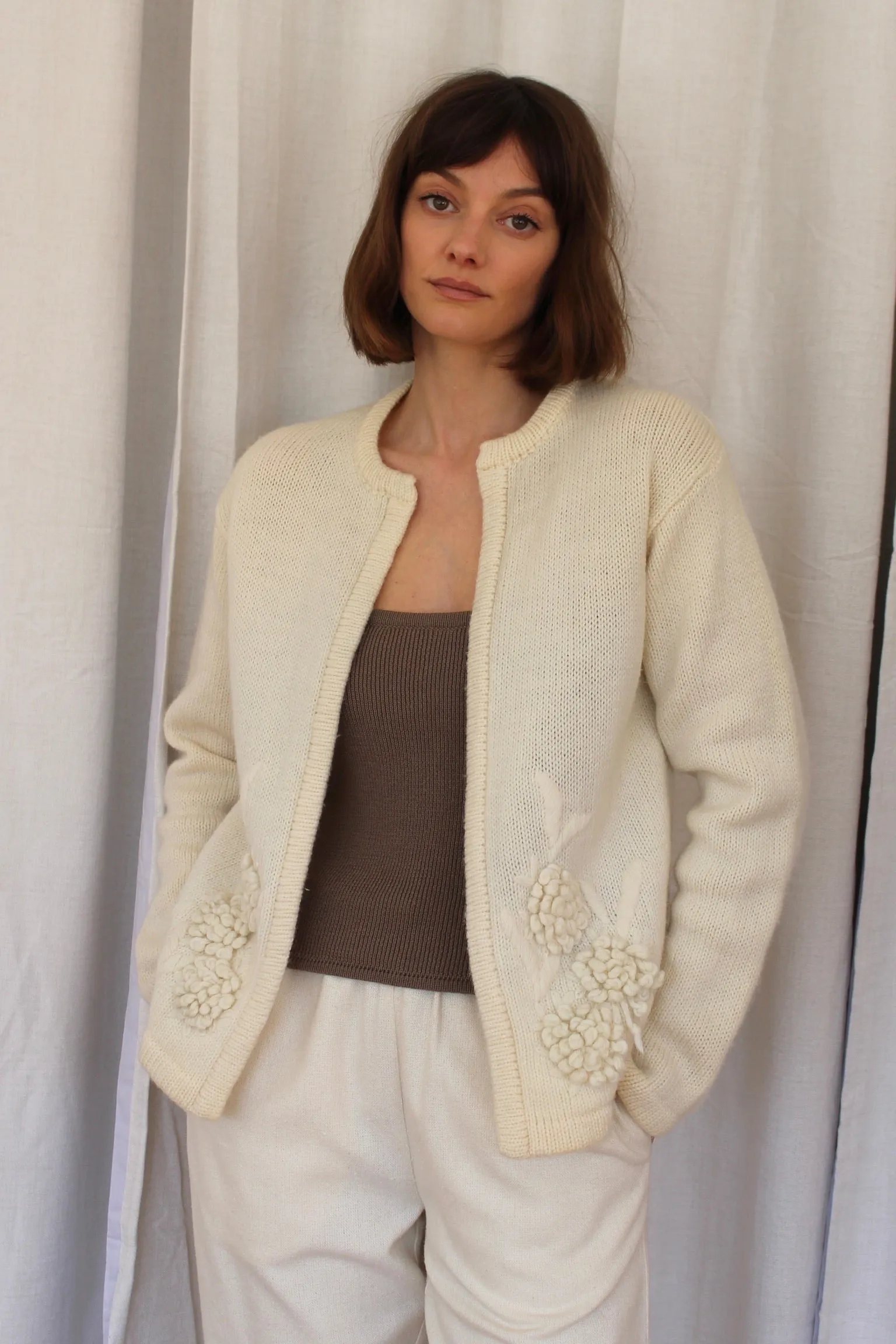 Vintage Buttercream Embroidered Wool Cardigan sold by NA NIN product image thumbnail 2