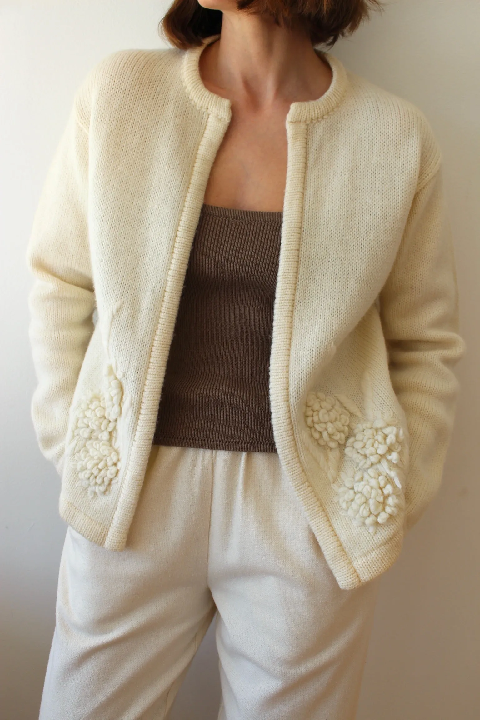 Vintage Buttercream Embroidered Wool Cardigan sold by NA NIN