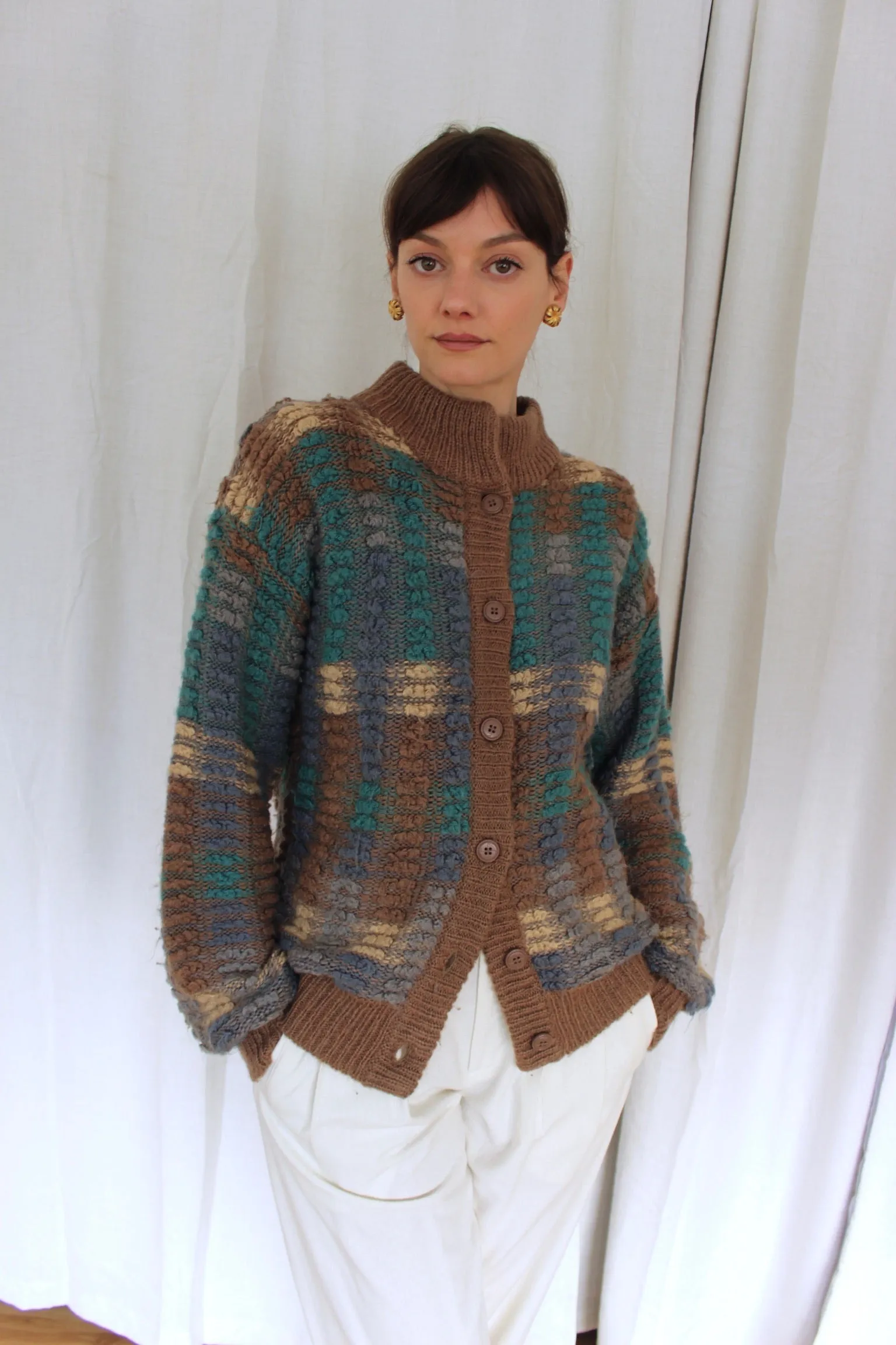 Stunning Vintage Multi-Colored Bouclé Wool Cardigan sold by NA NIN product image thumbnail 5