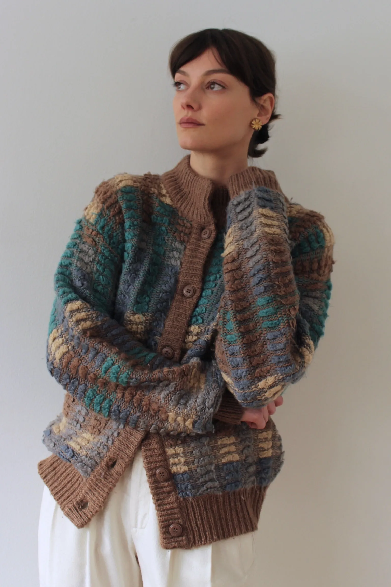 Stunning Vintage Multi-Colored Bouclé Wool Cardigan sold by NA NIN