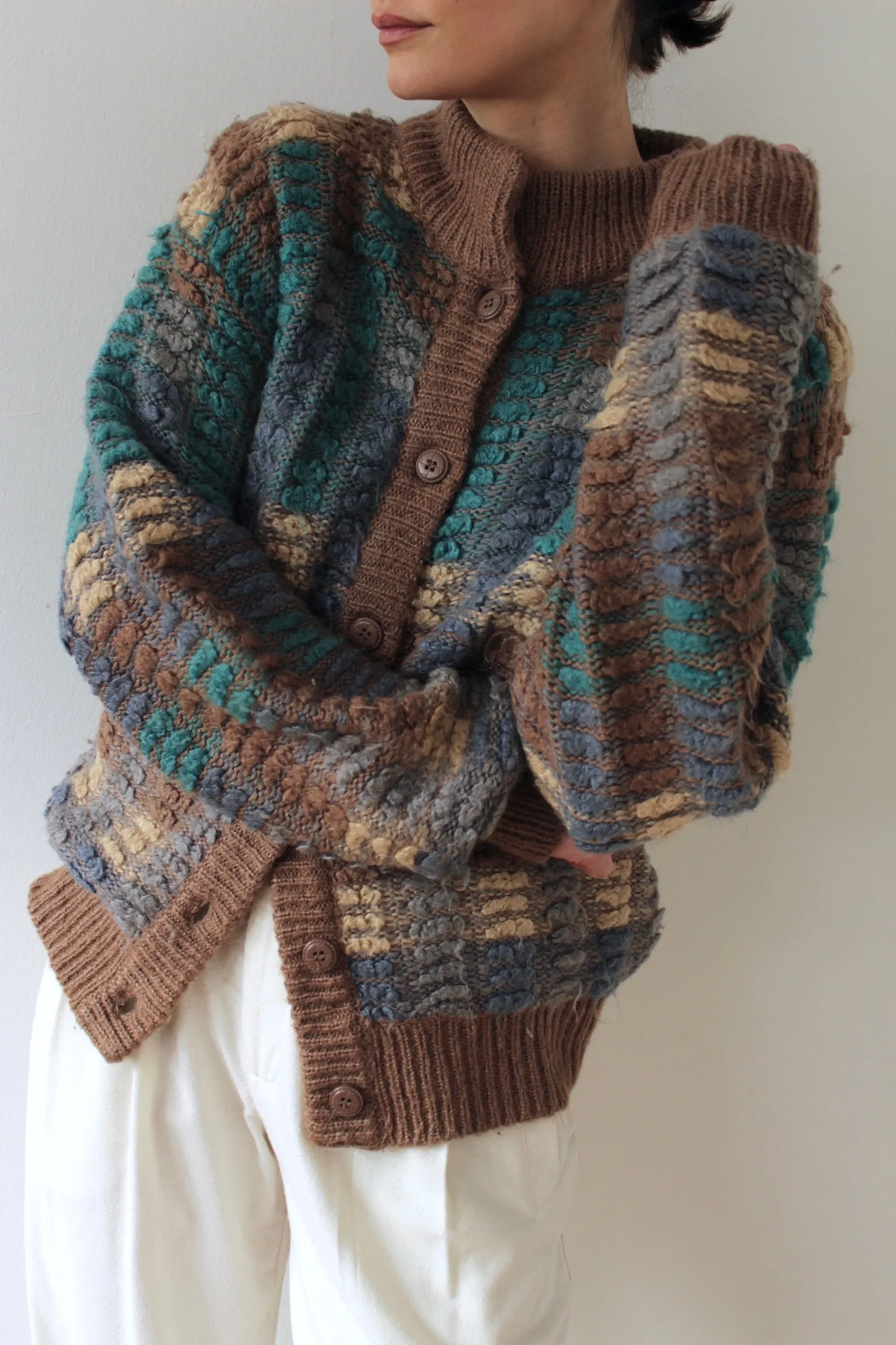 Stunning Vintage Multi-Colored Bouclé Wool Cardigan sold by NA NIN product image thumbnail 4