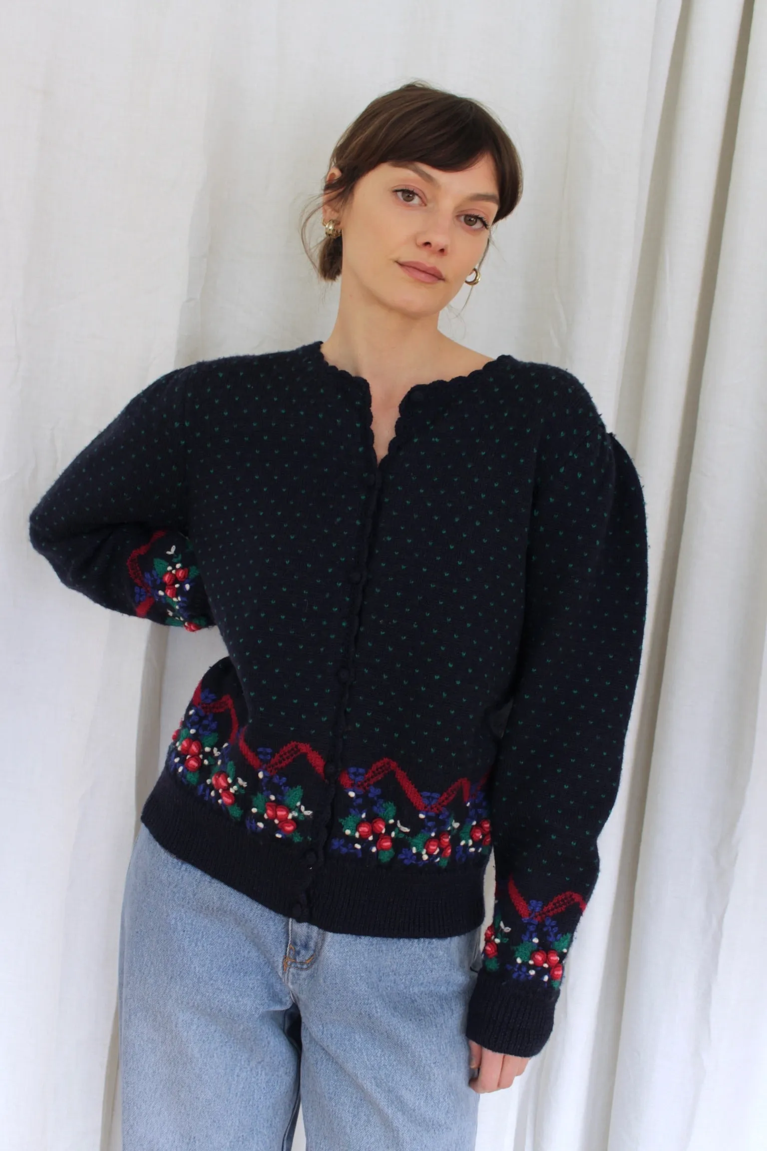 Sweetest Vintage Hand-Embroidered Wool Cardigan sold by NA NIN product image thumbnail 2