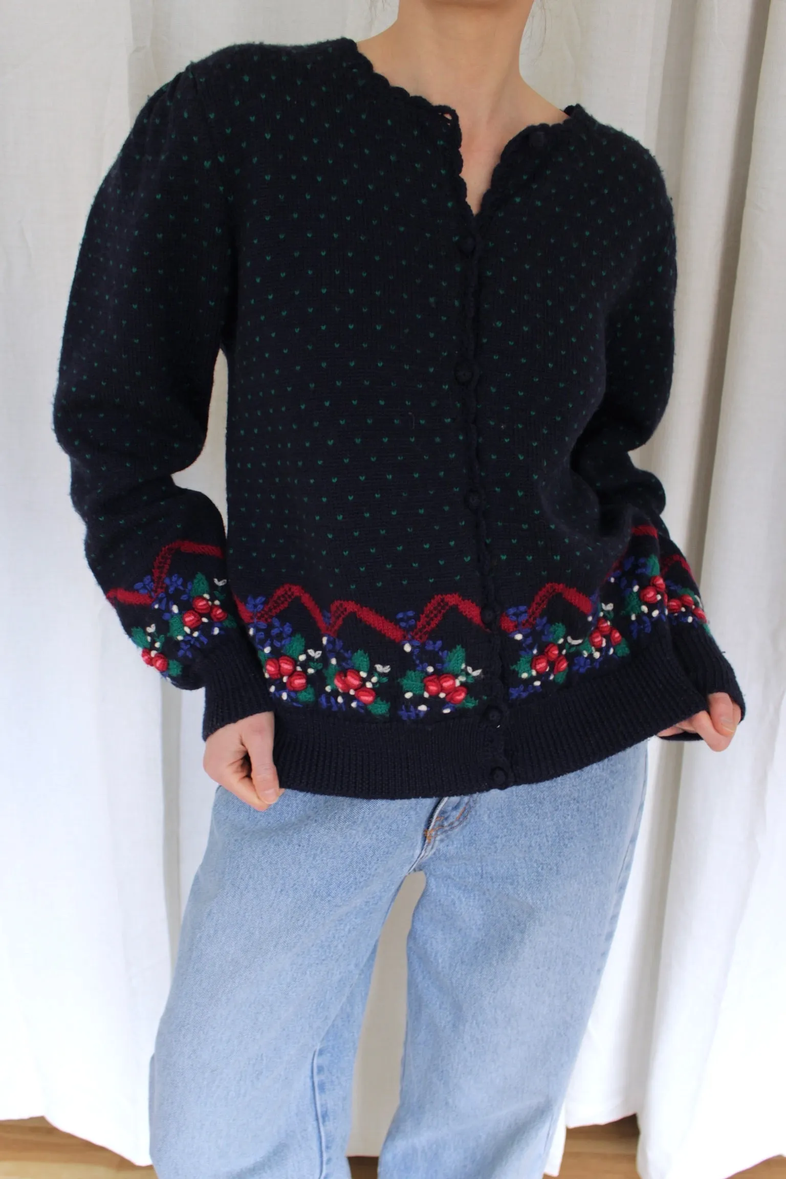 Sweetest Vintage Hand-Embroidered Wool Cardigan sold by NA NIN