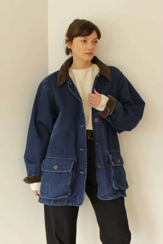 Vintage Dark Wash Denim Chore Coat made by Vintage