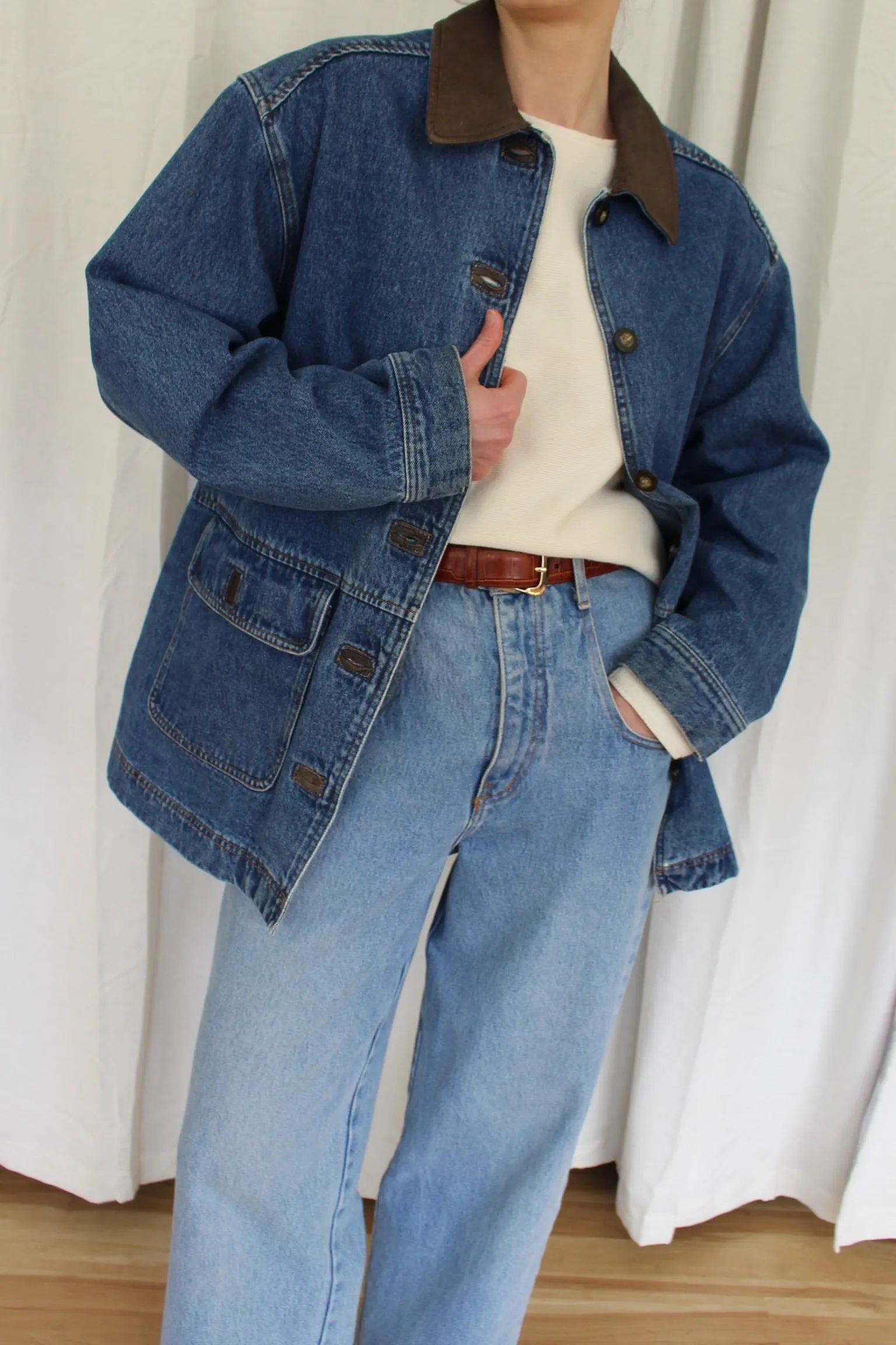 Vintage Leather-Accent Denim Chore Coat sold by NA NIN product image thumbnail 3