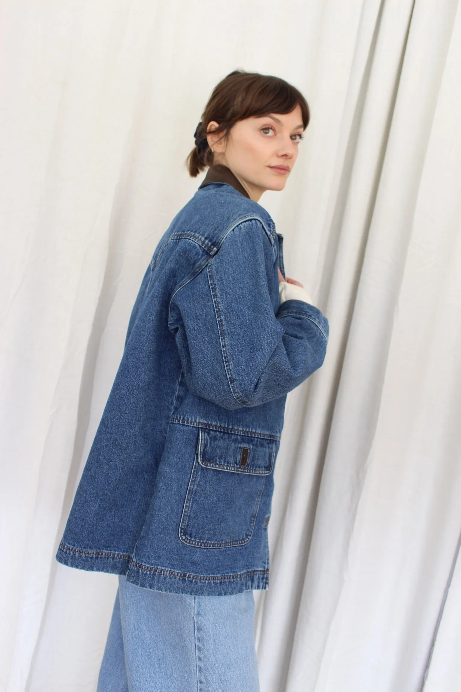 Vintage Leather-Accent Denim Chore Coat sold by NA NIN product image thumbnail 2