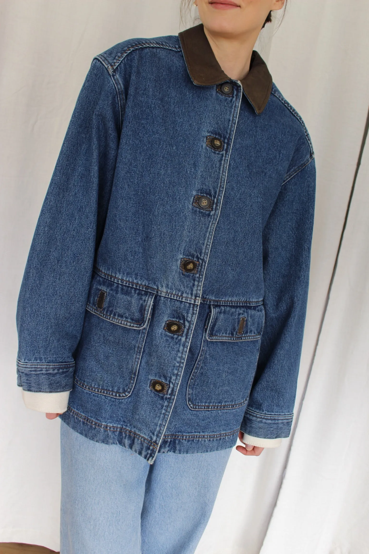 Vintage Leather-Accent Denim Chore Coat sold by NA NIN product image thumbnail 5
