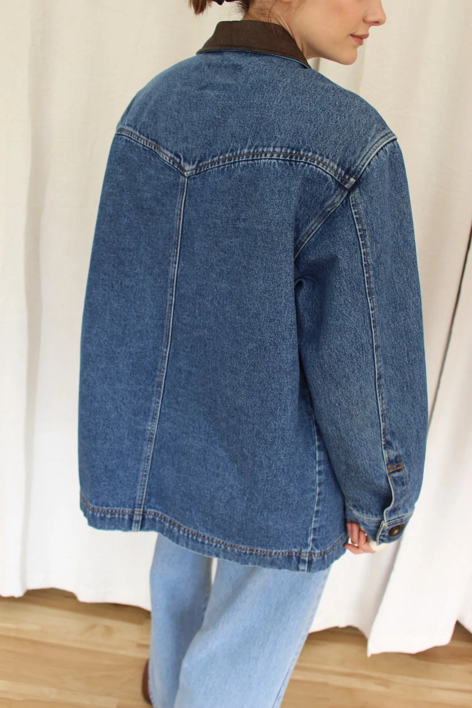 Vintage Leather-Accent Denim Chore Coat sold by NA NIN product image thumbnail 4