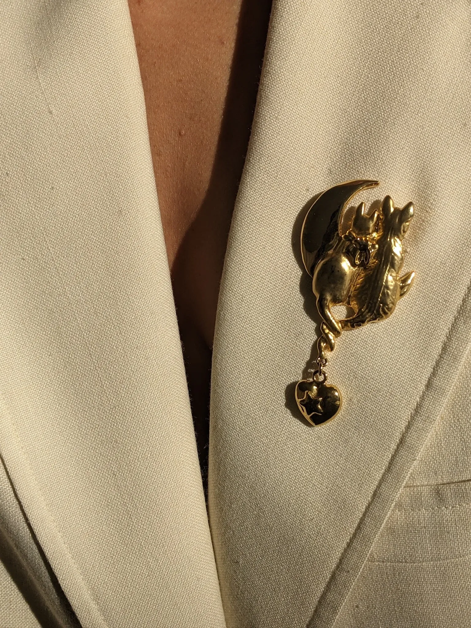 Sweetest Vintage Gold Cat & Dog Brooch sold by NA NIN