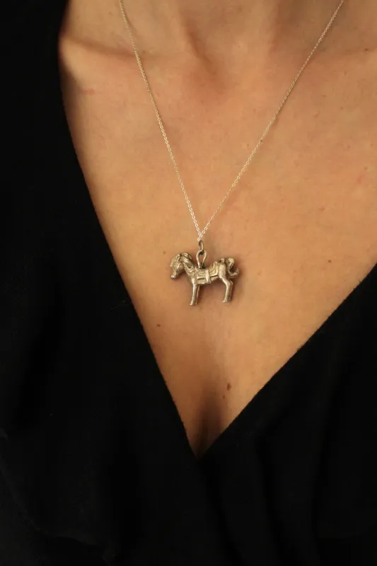 Vintage Pewter Ornate Horse Pendant on Sterling Chain sold by NA NIN