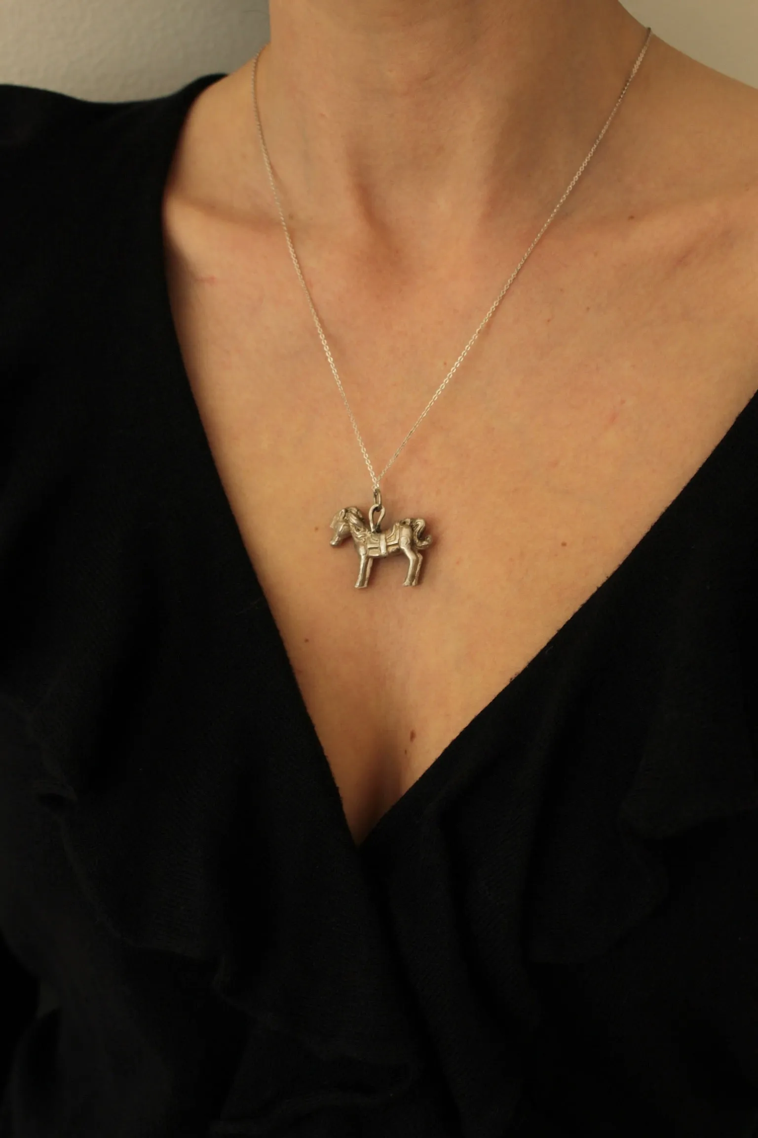 Vintage Pewter Ornate Horse Pendant on Sterling Chain sold by NA NIN product image thumbnail 3