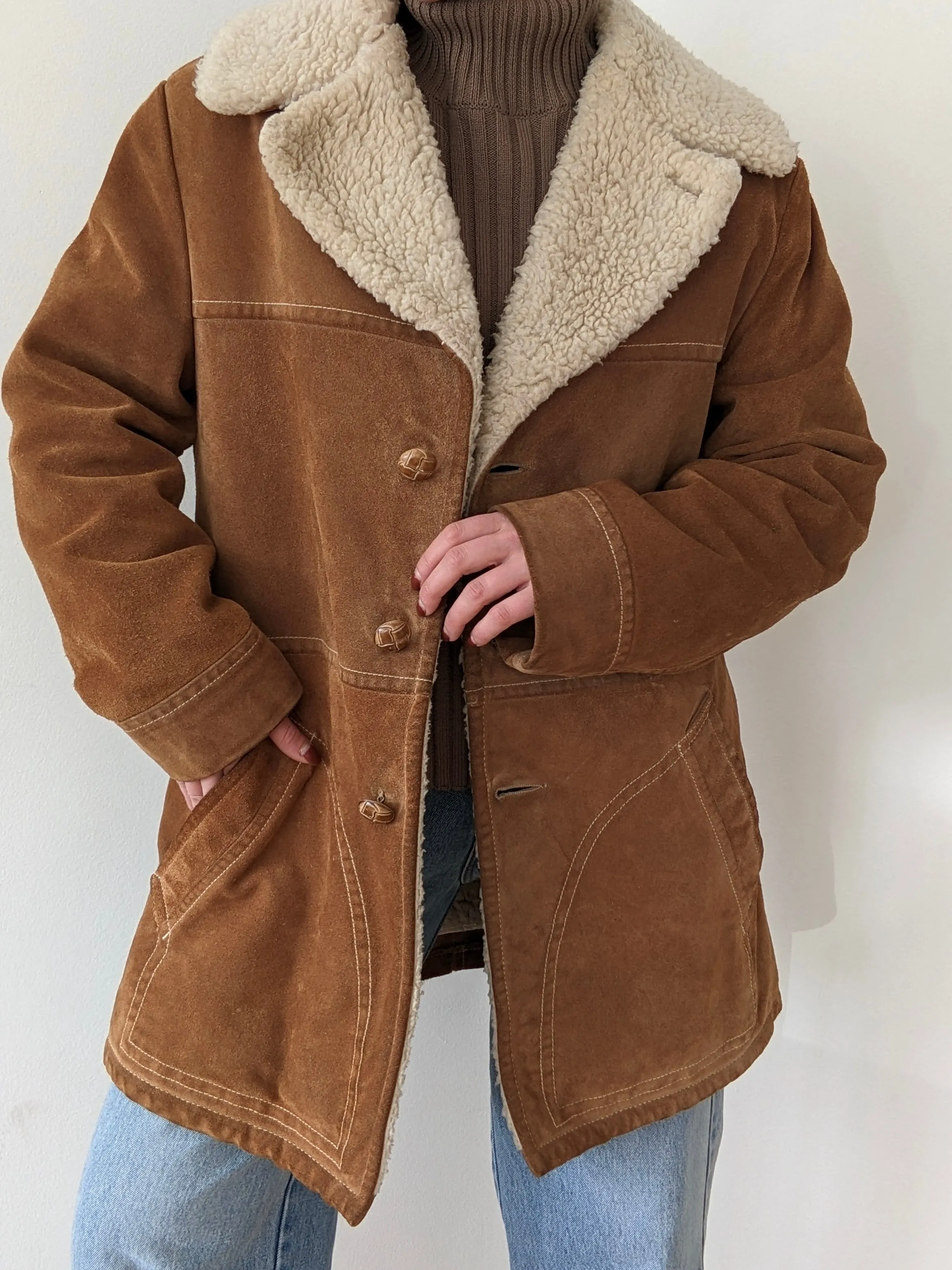 Vintage Whiskey Suede & Sherpa Coat sold by NA NIN