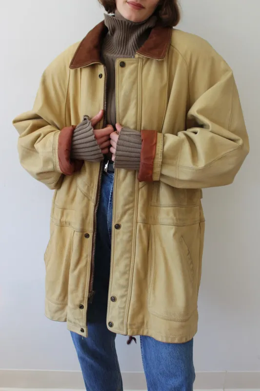 Incredible Vintage Two-Toned Leather Chore Coat made by Vintage