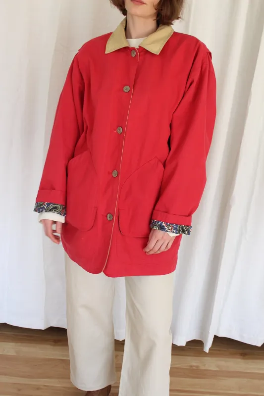 Vintage Candy Red Cotton Chore Coat made by Vintage