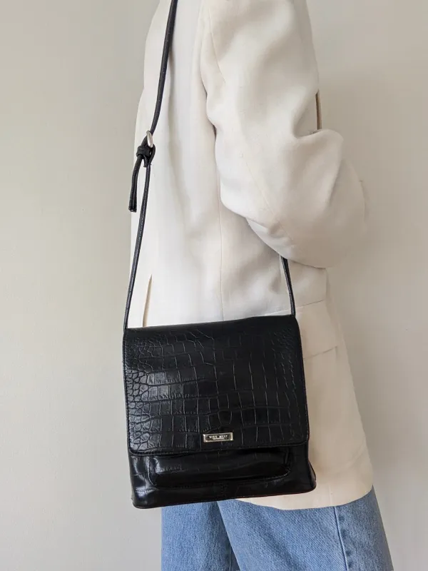90s Nine West Ink Black Embossed Vegan Leather Bag made by NA NIN