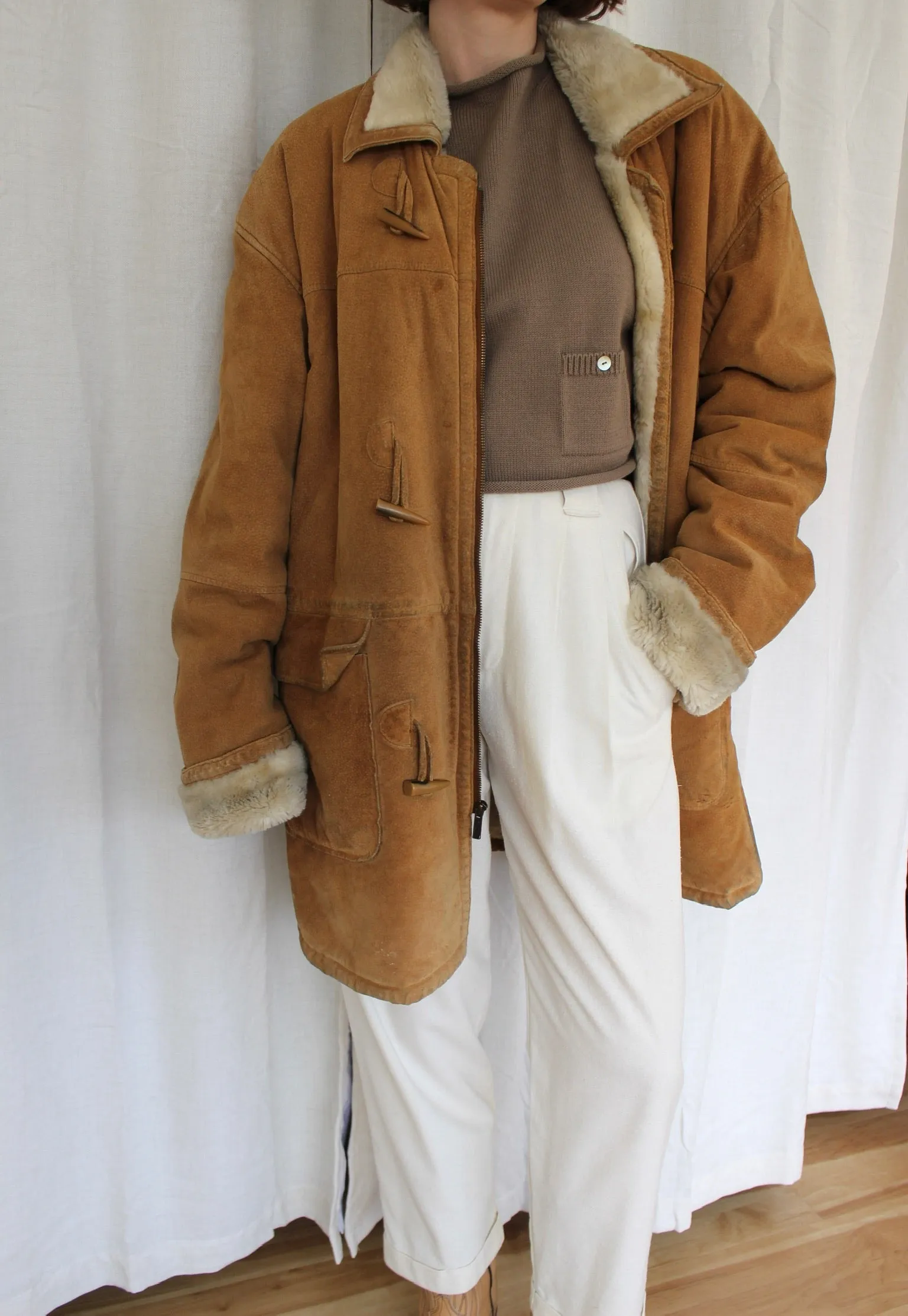 Vintage Clay Suede & Faux Fur Chore Coat sold by NA NIN