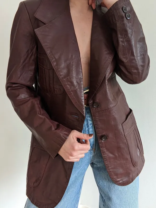 Vintage Burgundy Leather Jacket sold by NA NIN