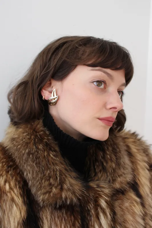 Vintage Gold-Toned Modernist Waveform Earrings made by Vintage