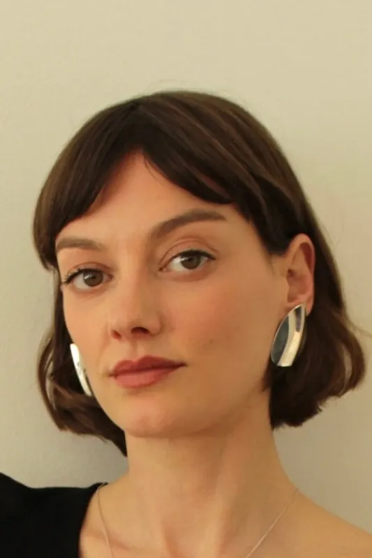 Vintage Bright Silver Modernist Earrings made by NA NIN