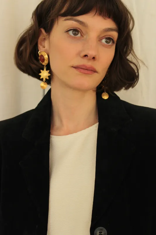 Statement Vintage Gold & Amber Tiered-Drop Earrings made by NA NIN