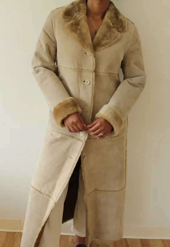 Vintage Sand Suede & Faux Fur Lined Coat made by Vintage