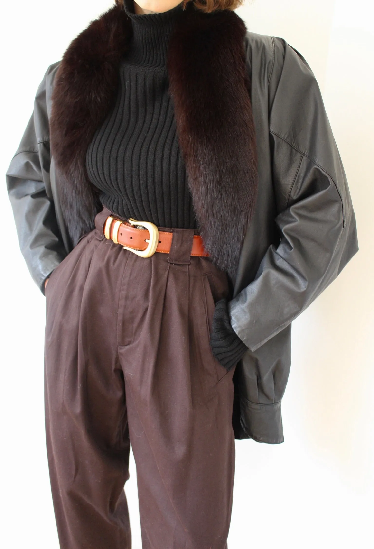 Amazing Vintage Ink Leather & Fur Trim Jacket sold by NA NIN product image thumbnail 4