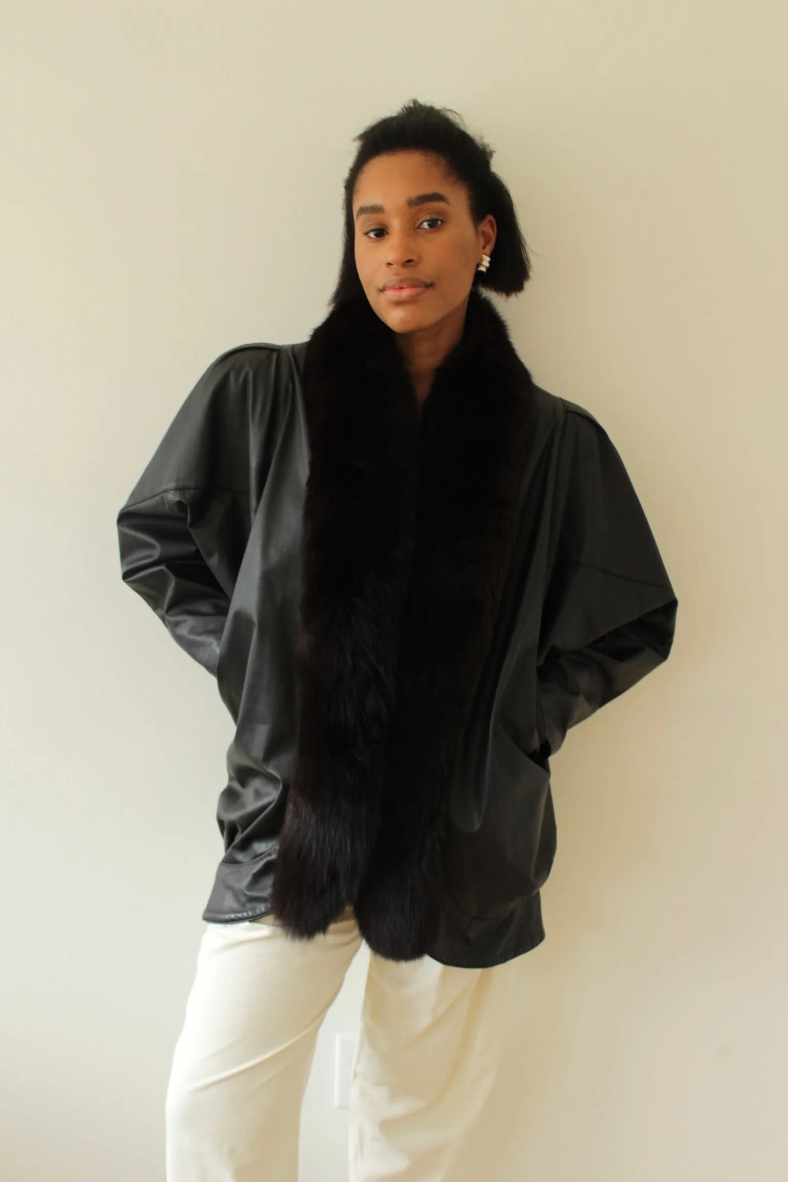 Amazing Vintage Ink Leather & Fur Trim Jacket sold by NA NIN
