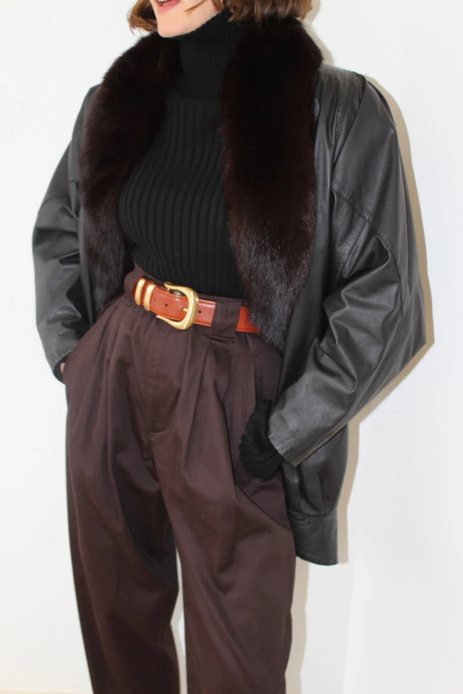 Amazing Vintage Ink Leather & Fur Trim Jacket sold by NA NIN product image thumbnail 2