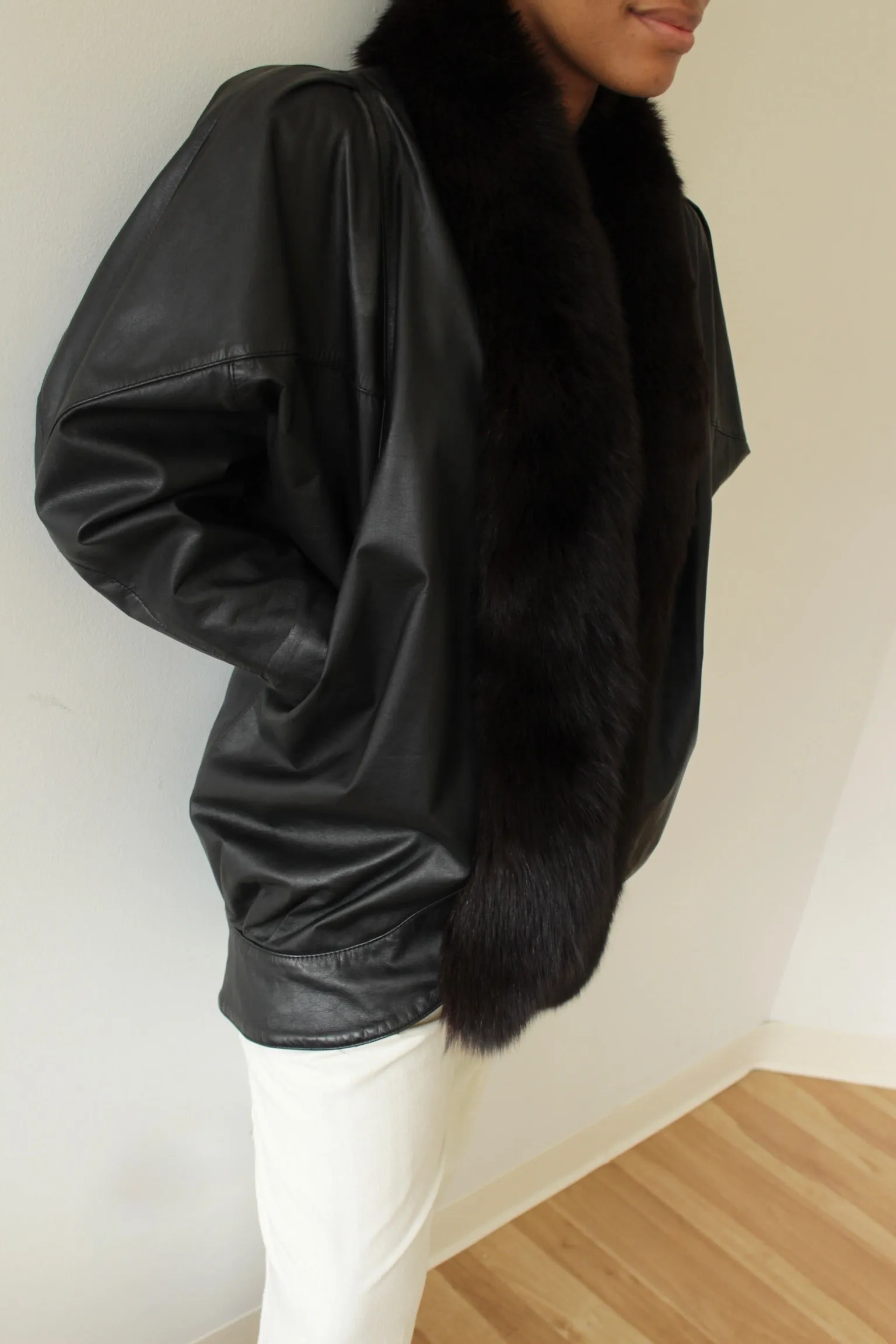 Vintage Licorice Fur-Trimmed Leather Jacket sold by NA NIN product image thumbnail 4