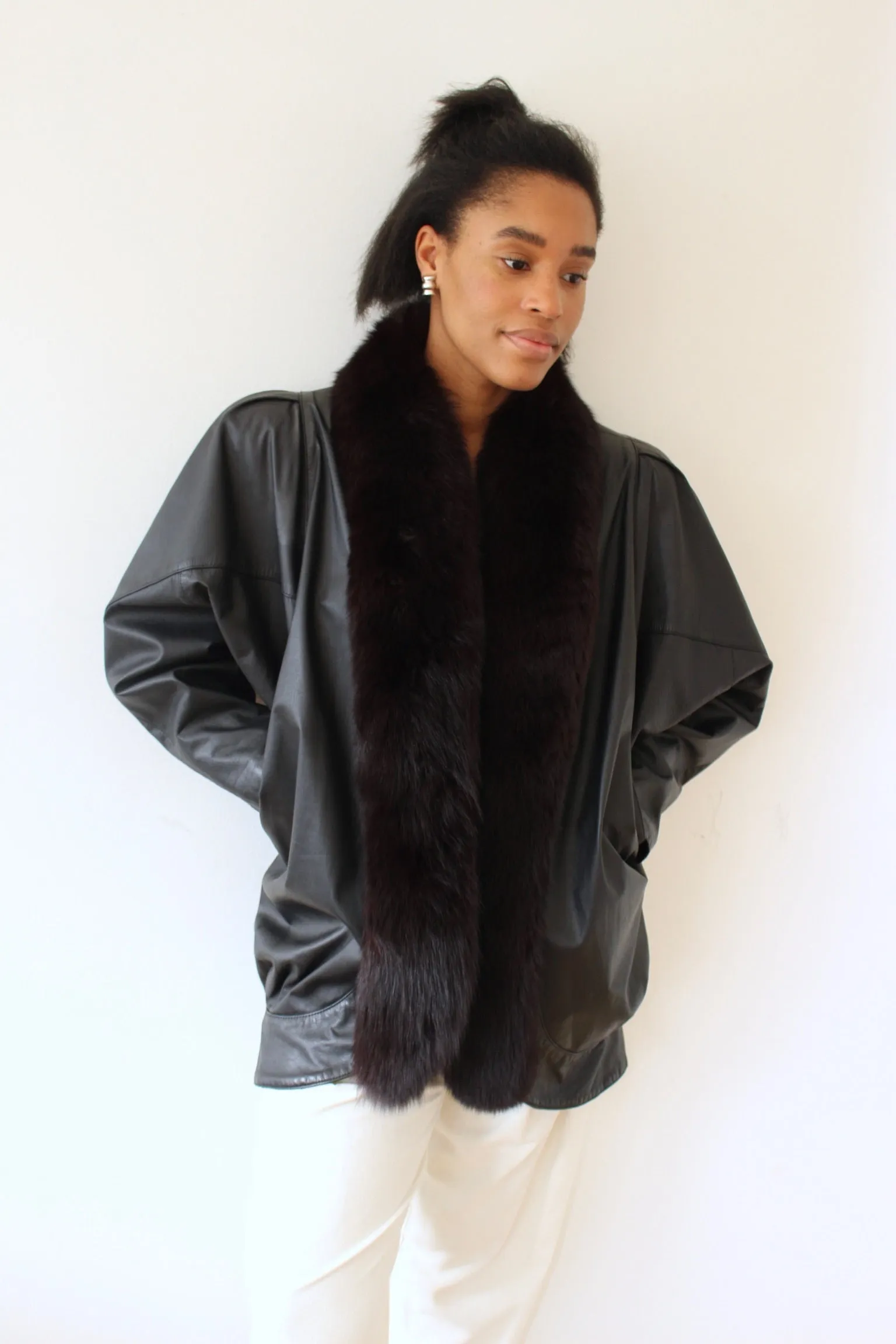 Vintage Licorice Fur-Trimmed Leather Jacket sold by NA NIN product image thumbnail 3