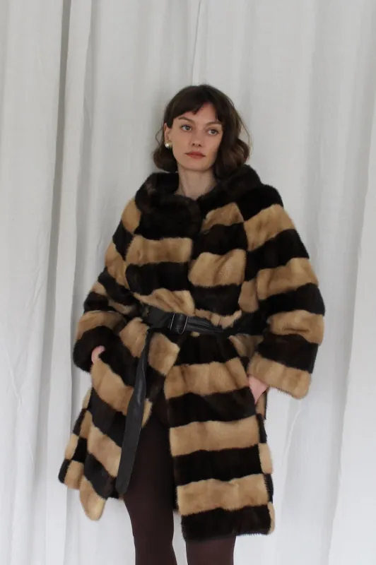 Rare Vintage Striped Fur Belted Coat made by Vintage