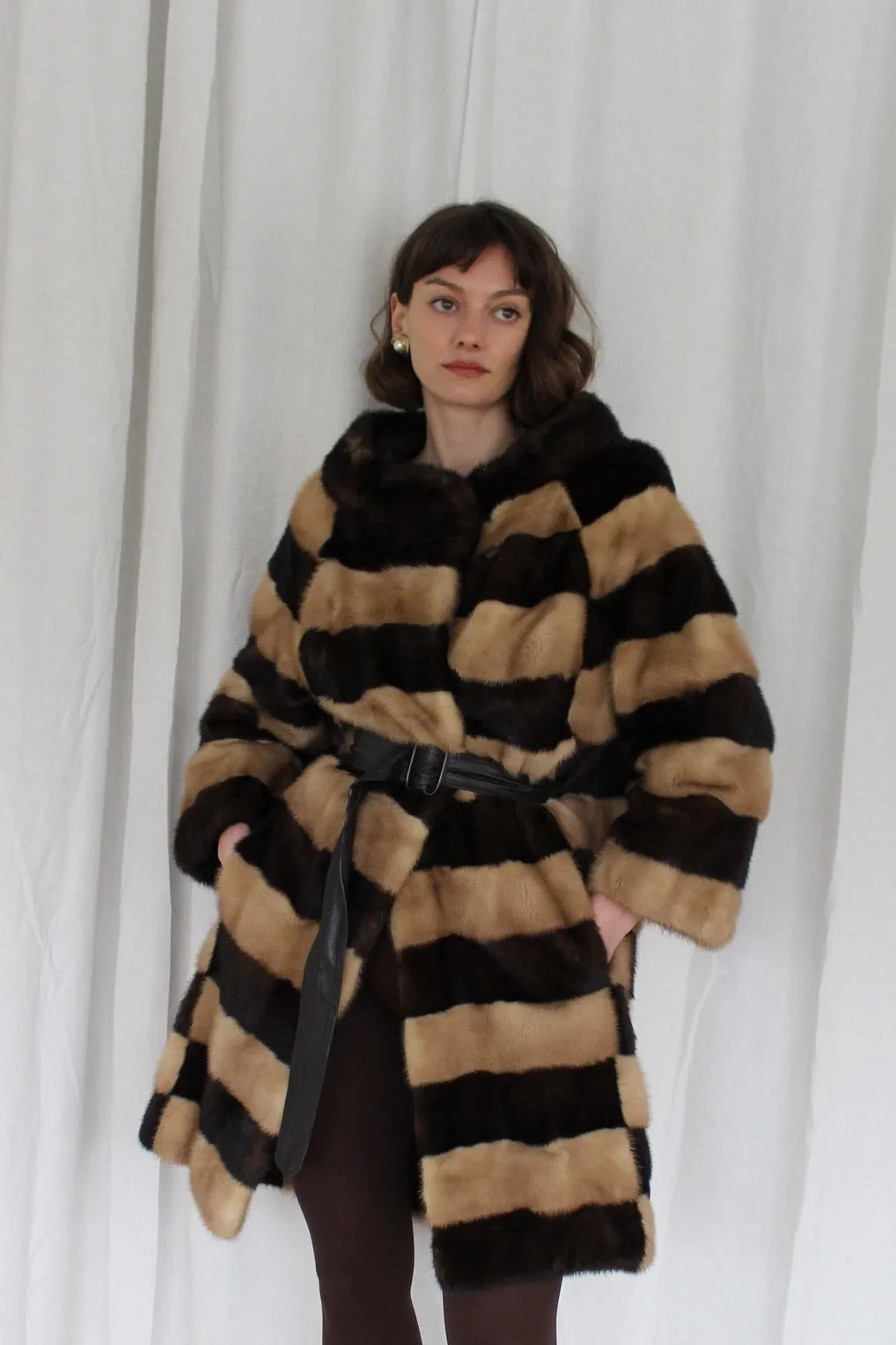 Rare Vintage Striped Fur Belted Coat sold by NA NIN