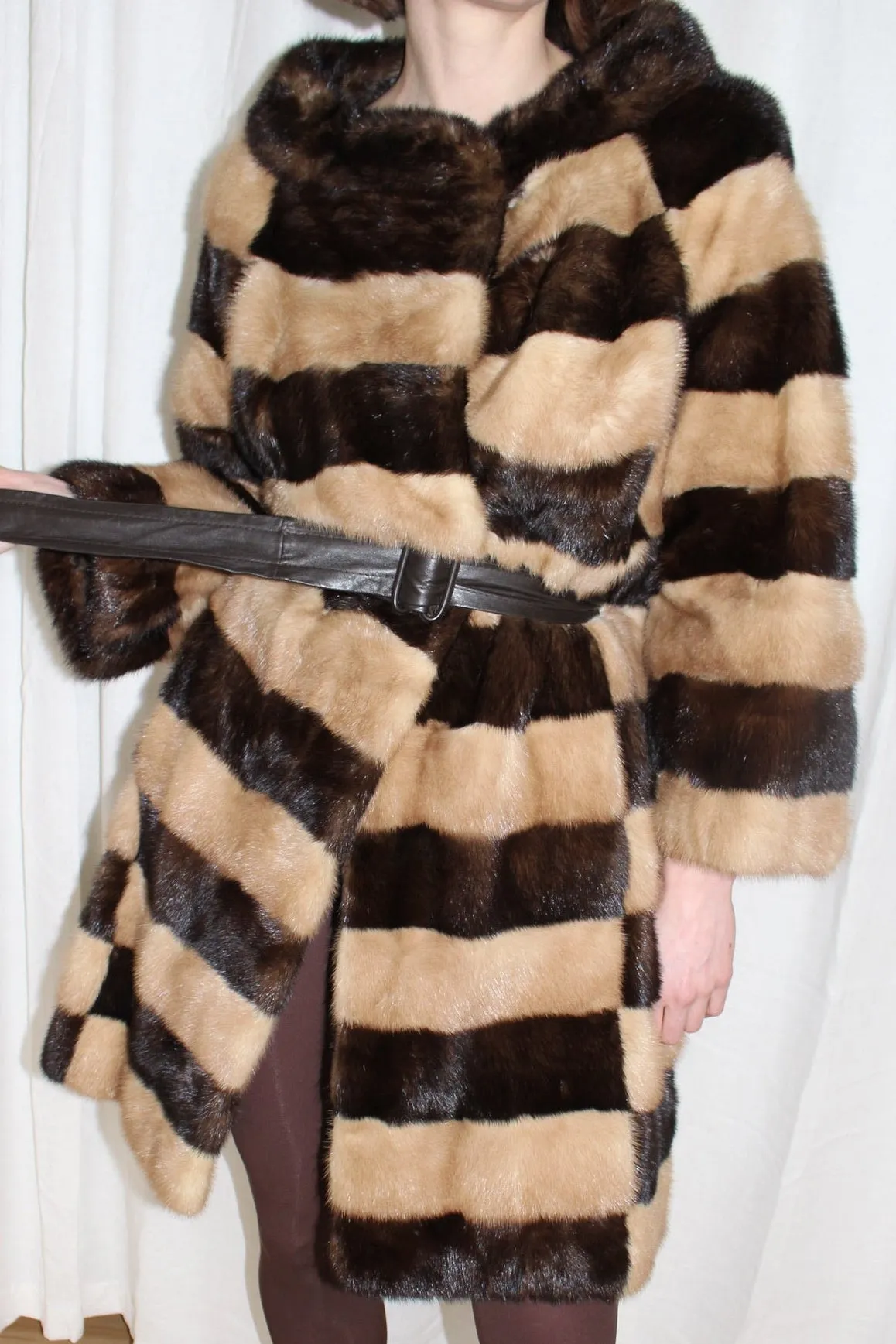 Rare Vintage Striped Fur Belted Coat sold by NA NIN product image thumbnail 3