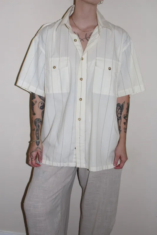 Vintage Pale Lemon Striped Short Sleeve Shirt made by Vintage
