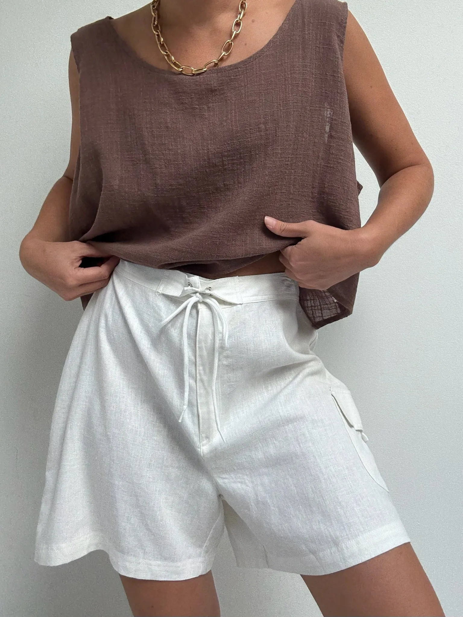 Vintage White Linen Cargo Shorts sold by NA NIN product image thumbnail 5