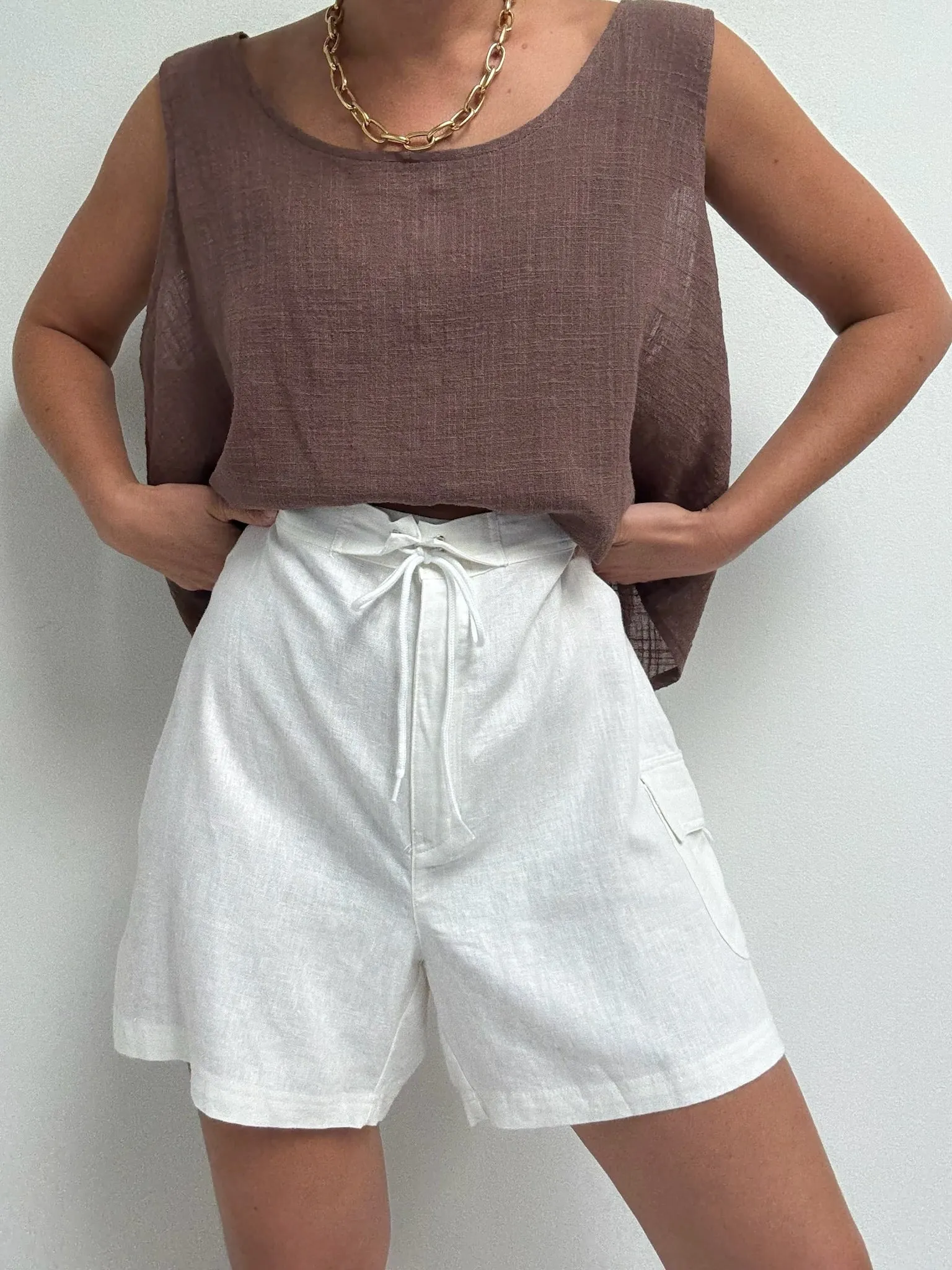 Vintage White Linen Cargo Shorts sold by NA NIN