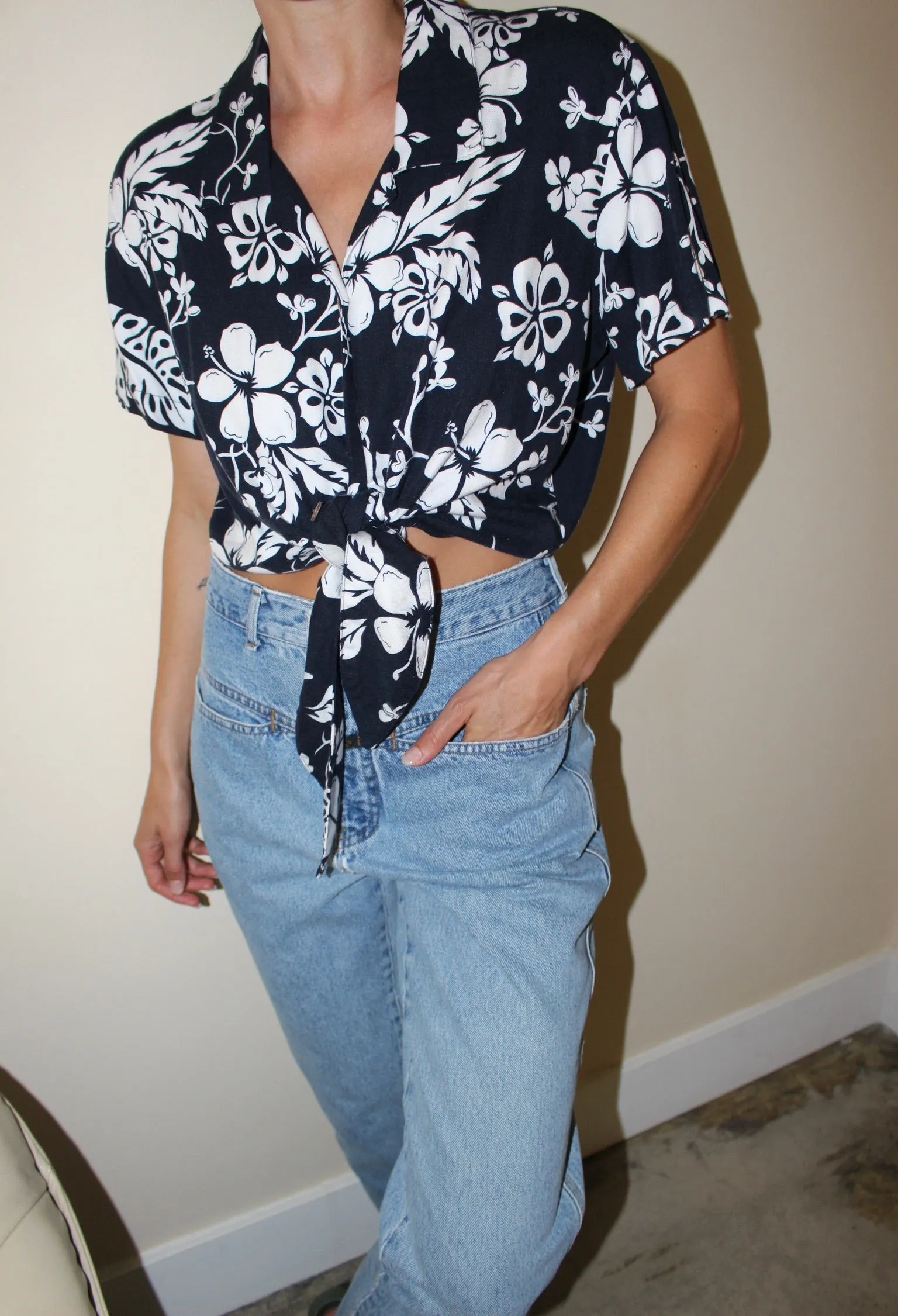 Vintage Tropical Print Tie Blouse sold by NA NIN