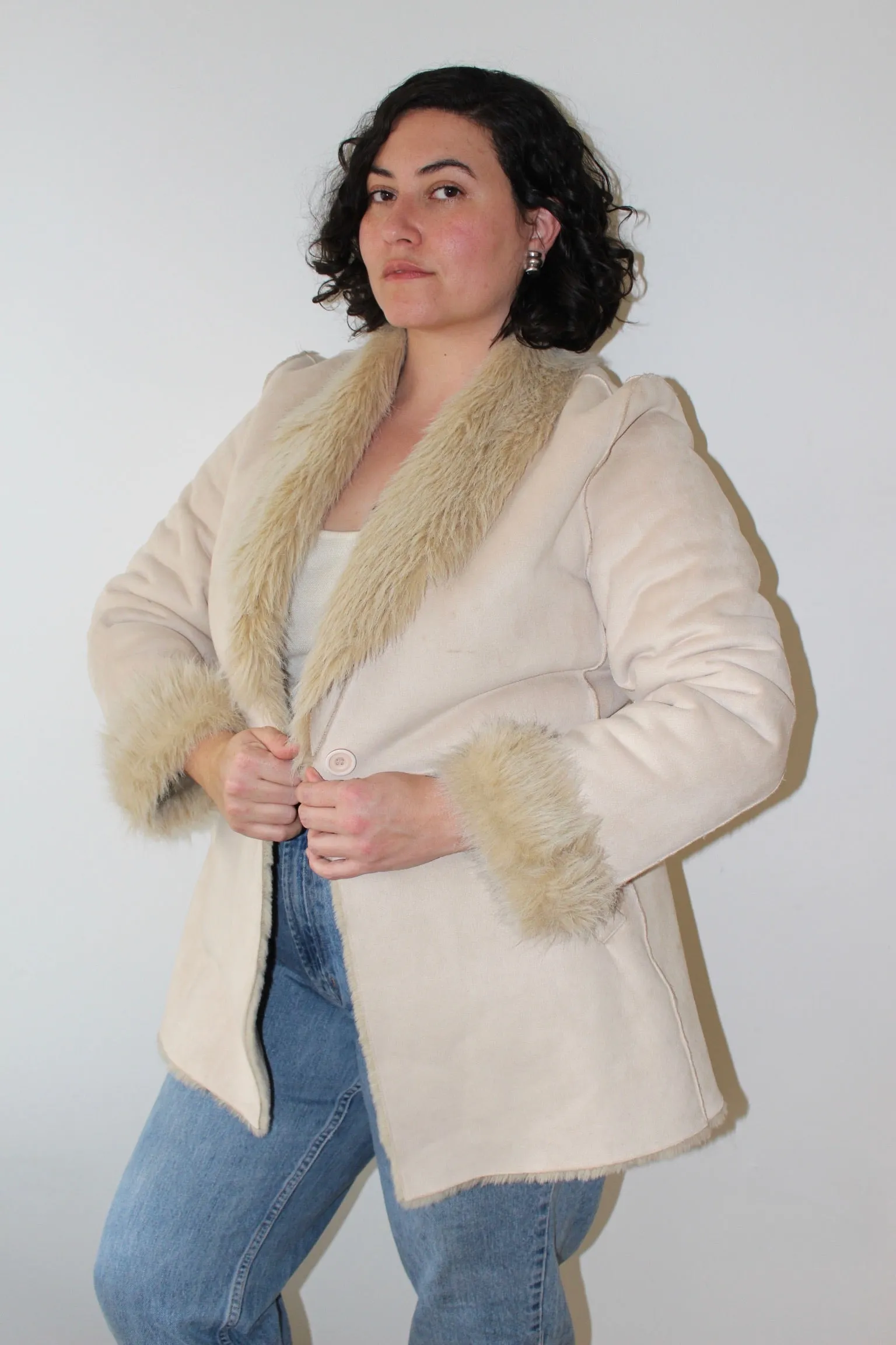 Vintage Latte Faux Suede & Fur Coat sold by NA NIN product image thumbnail 3