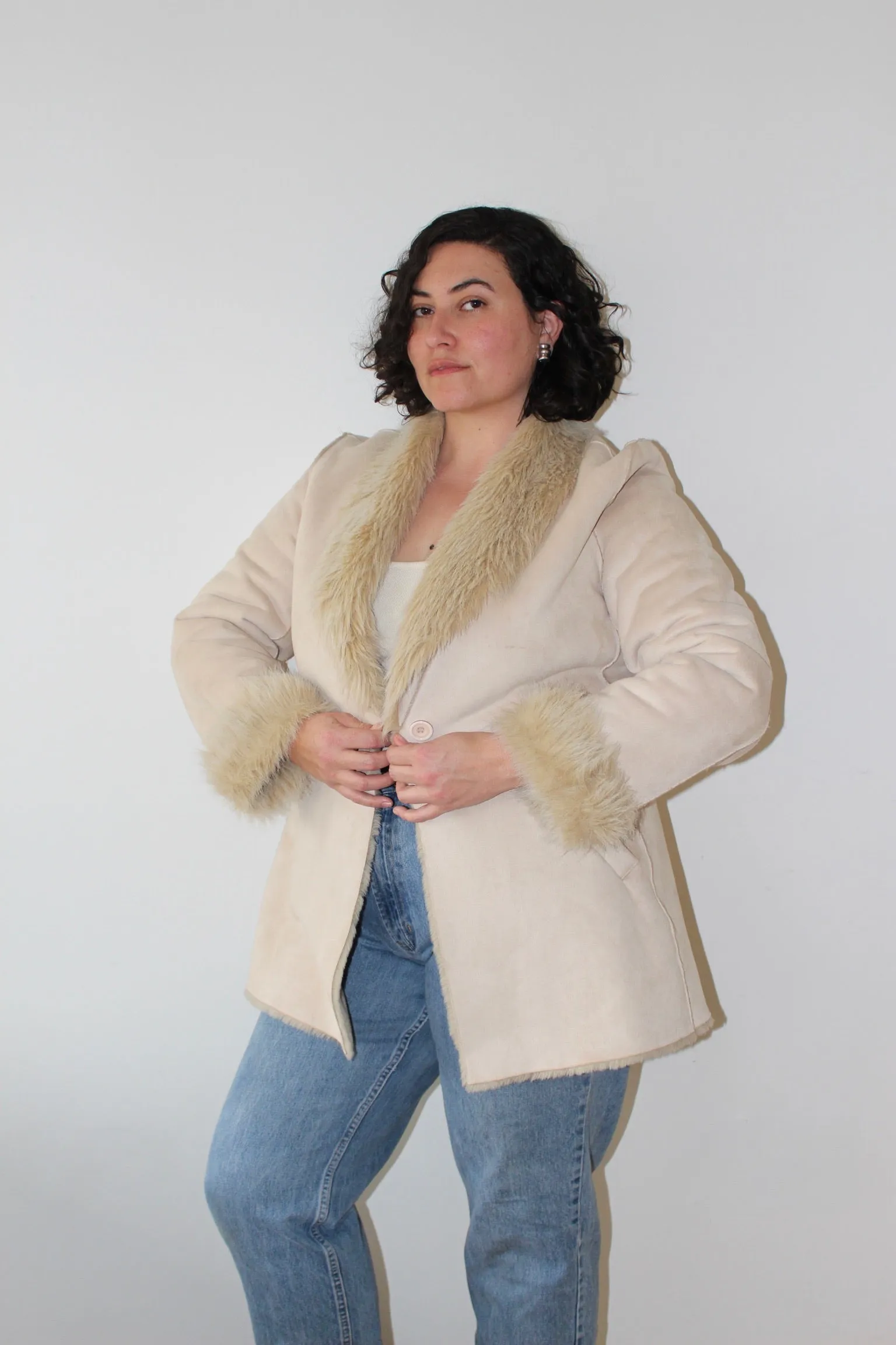 Vintage Latte Faux Suede & Fur Coat sold by NA NIN product image thumbnail 2