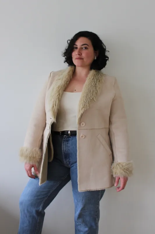Vintage Latte Faux Suede & Fur Coat made by Vintage