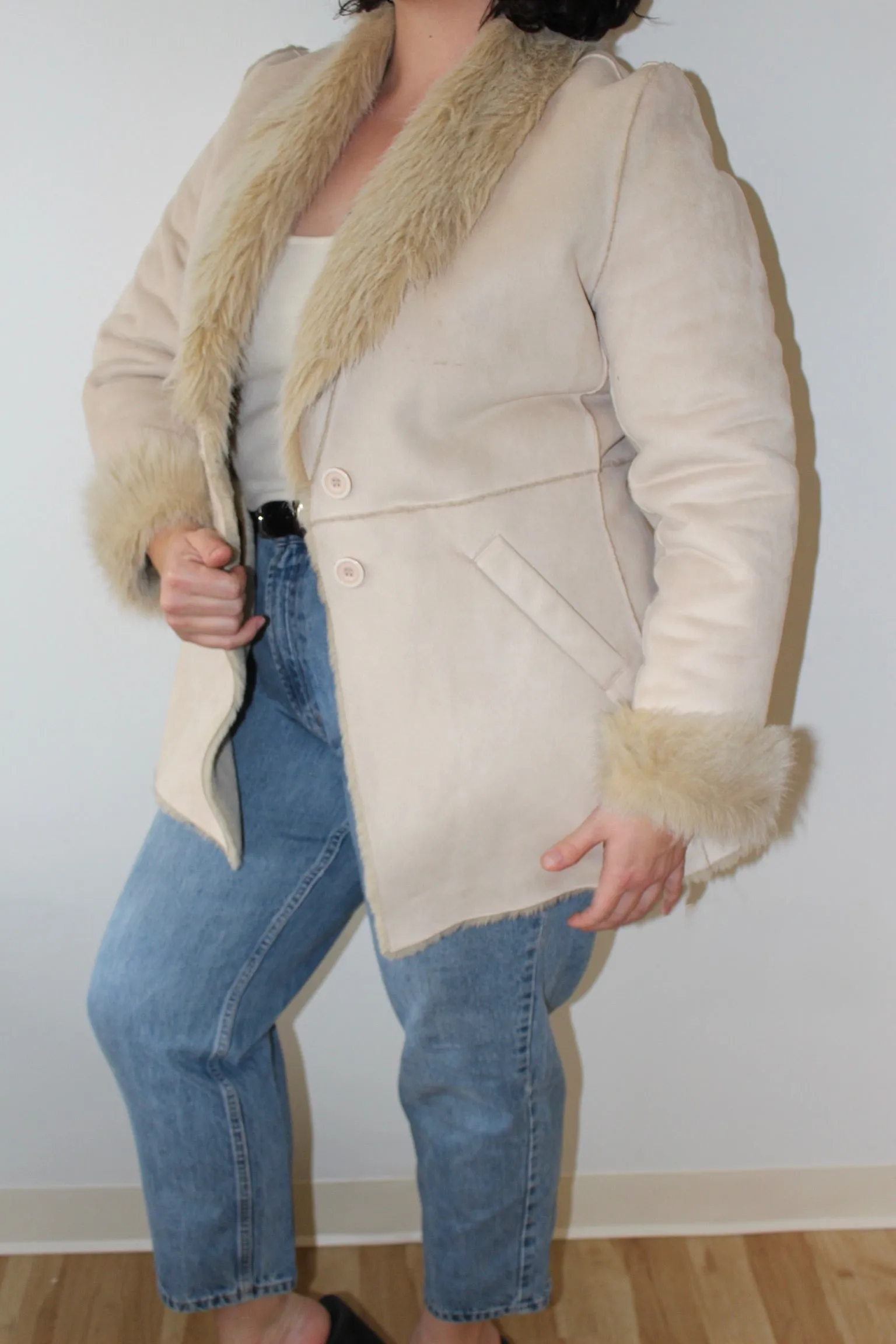 Vintage Latte Faux Suede & Fur Coat sold by NA NIN product image thumbnail 4