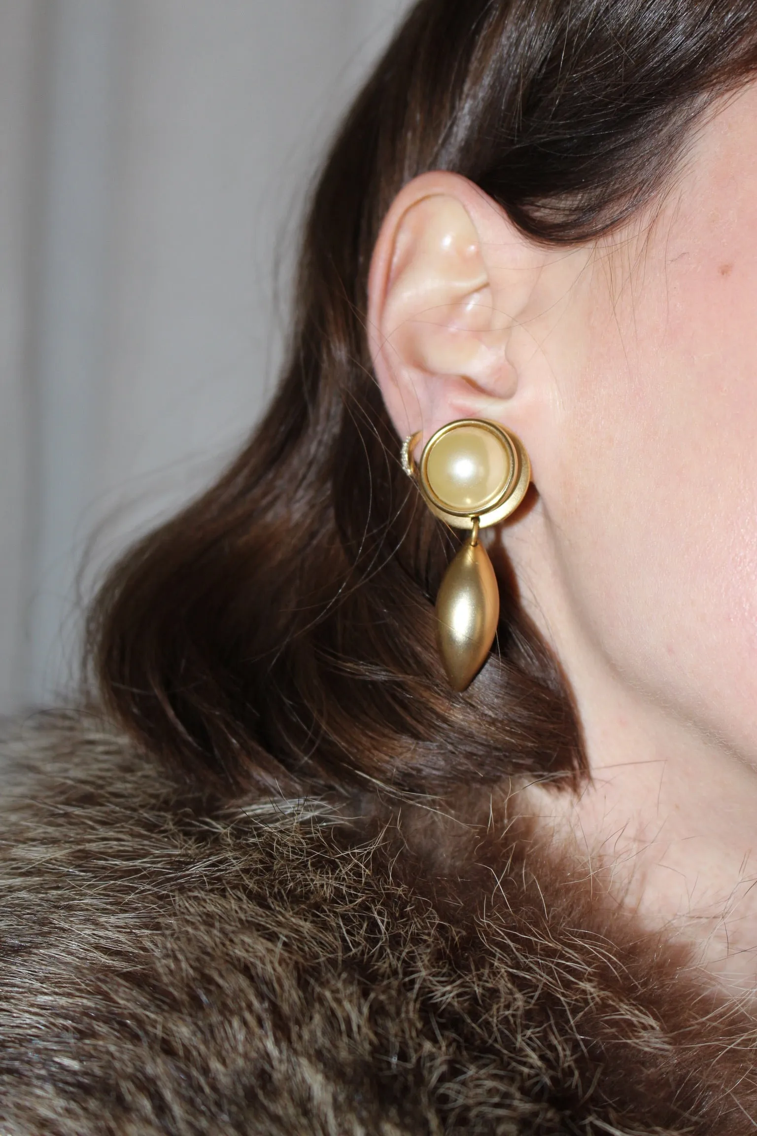 Vintage Faux Pearl Cabochon Drop Earrings sold by NA NIN product image thumbnail 2