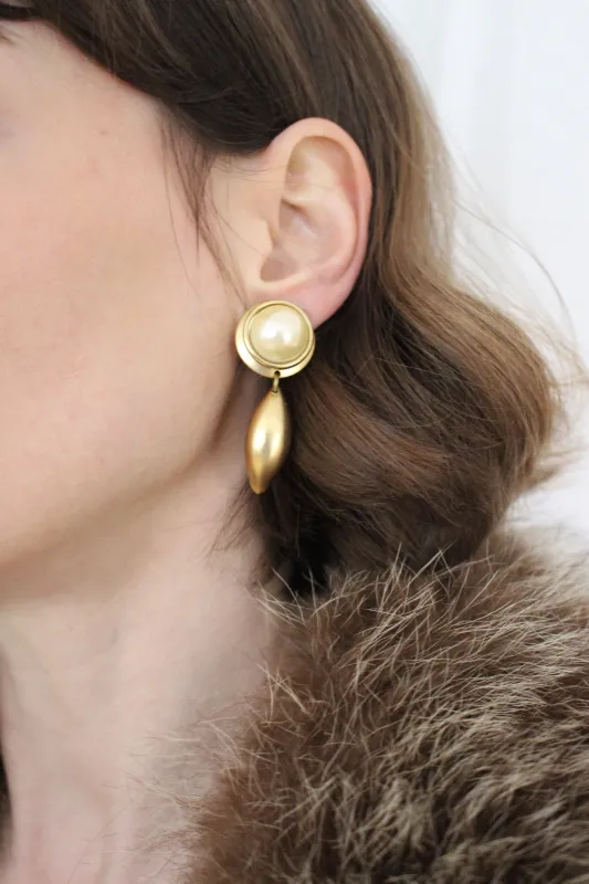 Vintage Faux Pearl Cabochon Drop Earrings made by NA NIN