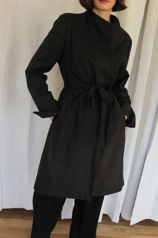 Vintage Belted Faded Black Cotton Trench Coat made by Vintage