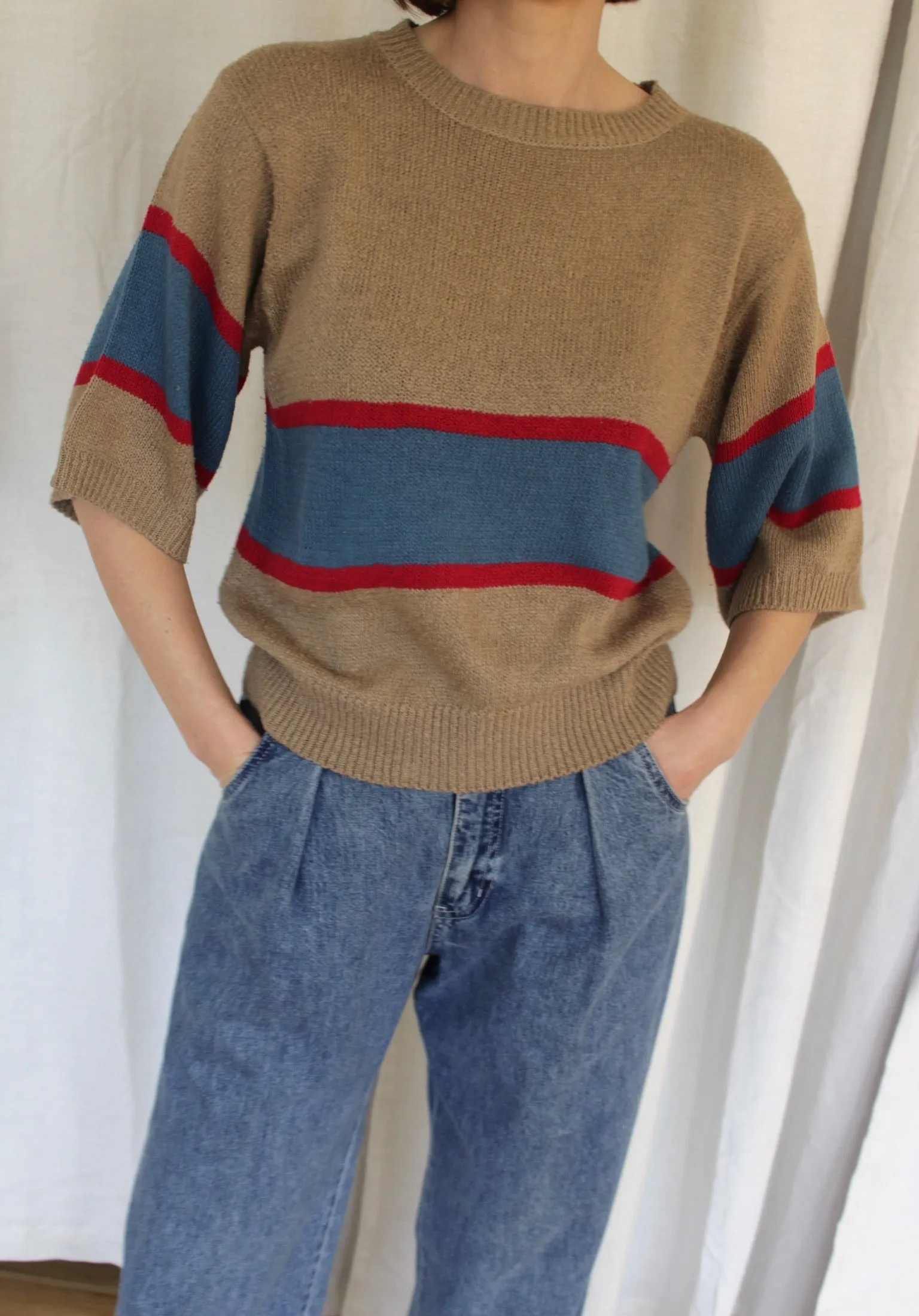 Vintage Wide Striped Silk Knit Tee sold by NA NIN