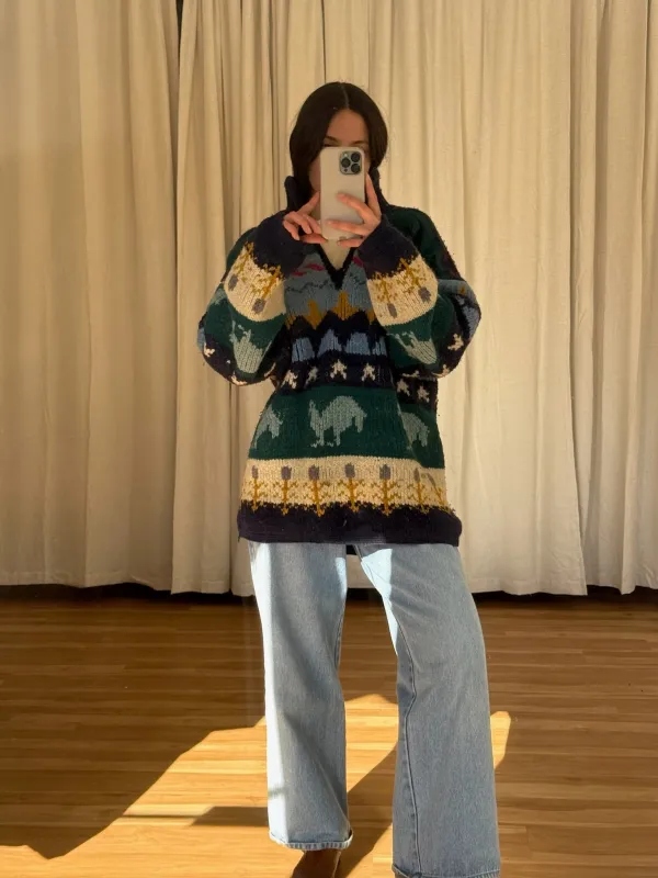 Rare Vintage Patterned Wool Tunic Sweater made by Vintage