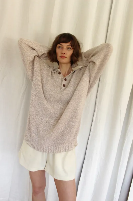 Vintage Collared Wheat Cotton Henley made by NA NIN