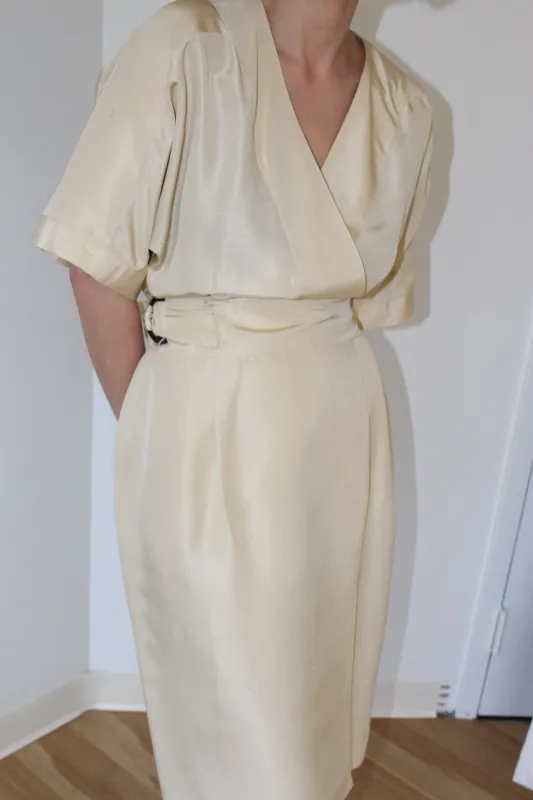 Stunning Vintage Cream Brushed Silk Wrap Dress made by NA NIN