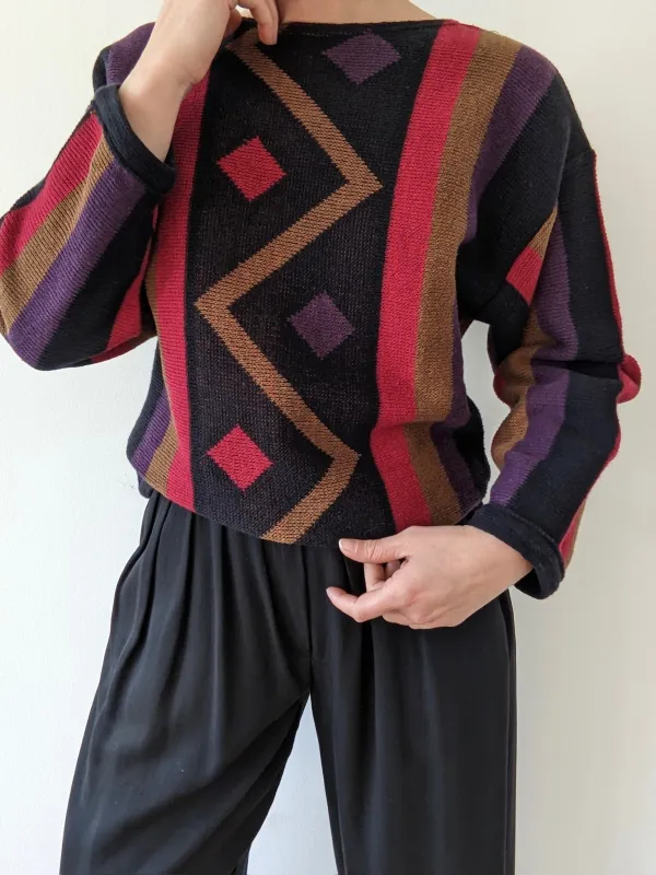 Vintage Geometric Knitted Linen Sweater made by Vintage