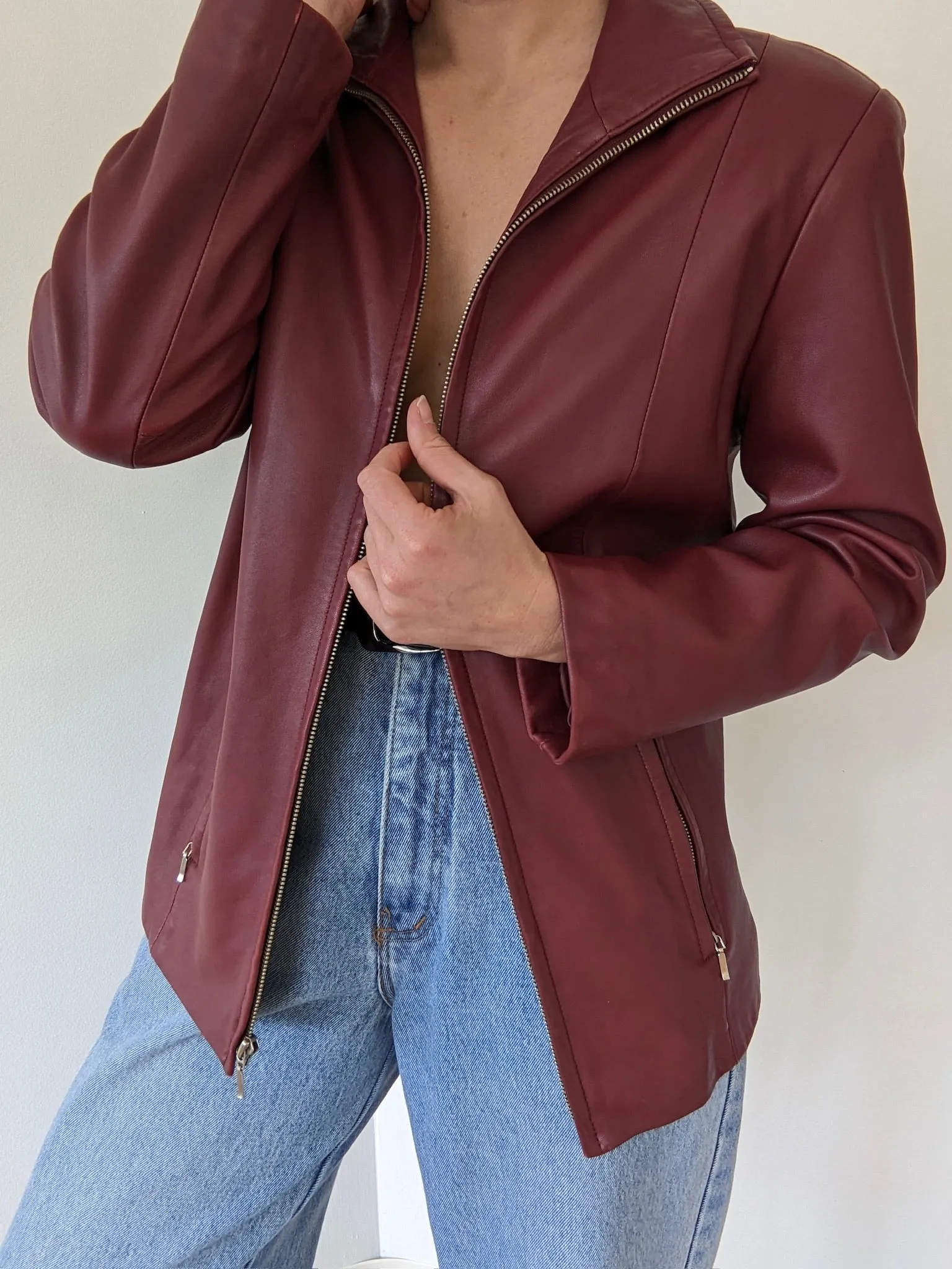 Vintage Wine Lambskin Leather Jacket sold by NA NIN product image thumbnail 4